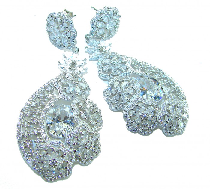 Special design! Opera - Precious - 31.8 carat White Sapphire .925 Sterling Silver handcrafted Statement earrings