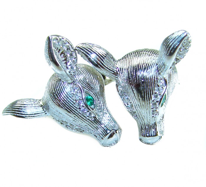 Deer'S Head 0.7 carat Emerald .925 Sterling Silver handmade Statement earrings