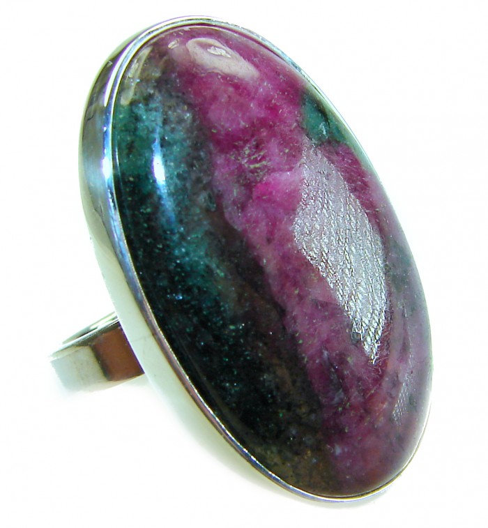 Authentic Ruby in Zoisite .925 Sterling Silver handmade Cocktail Ring s. 8 adjustable