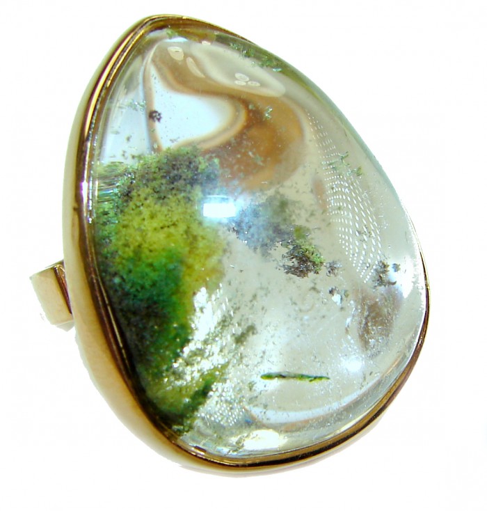 Magic genuine Phantom Quartz 18K Gold over .925 Sterling Silver handmade Cocktail Ring s. 6 adjustable