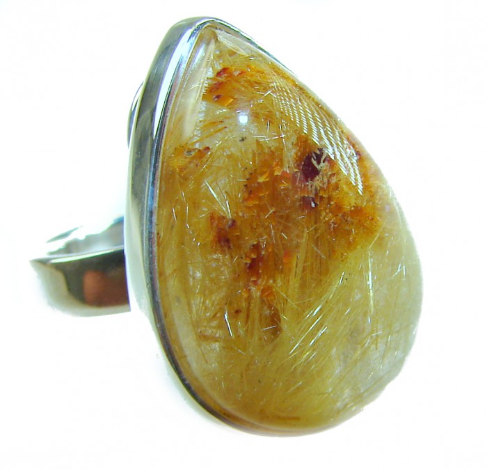 14.2 carat Himalayan Golden Rutilated Quartz .925 Sterling Silver handcrafted Ring Size 7