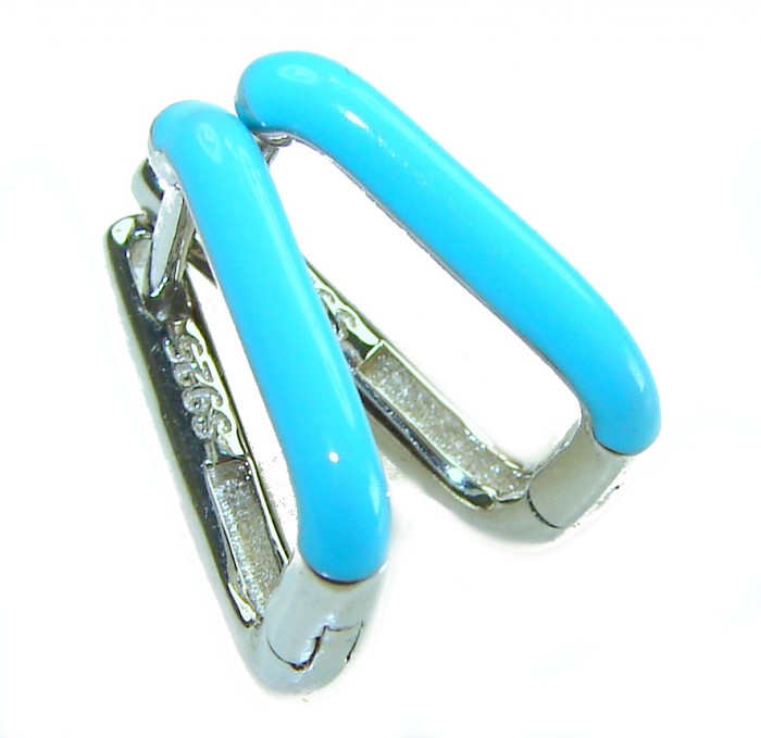 0.5 carat Ruby blue enamel .925 Sterling Silver handcrafted hoop earrings