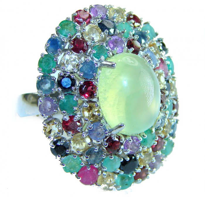 Royal quality genuine Prehnite .925 Sterling Silver handcrafted .925 Sterling Silver handcrafted ring s. 7 1/4 - video