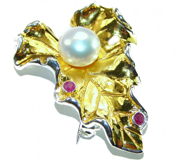 Natural Leaf Pearl 14K Gold over .925 Sterling Silver handmade