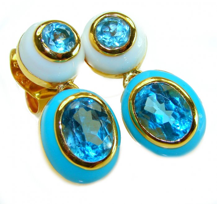 Natural - luxurious - 10.5 carat Tanzanite Blue Turquoise enamel .925 Sterling Silver dipped in 18K Gold handcrafted earrings - video
