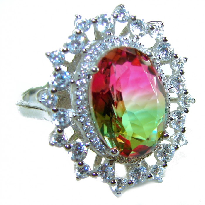 Magnificent 11.2 carat oval cut Pink Tourmaline .925 Silver handcrafted Cocktail Ring s. 8