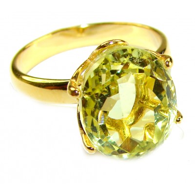 Solid 14.8 carat Genuine Lemon Quartz 14K Gold over .925 Sterling Silver handcrafted ring size 7