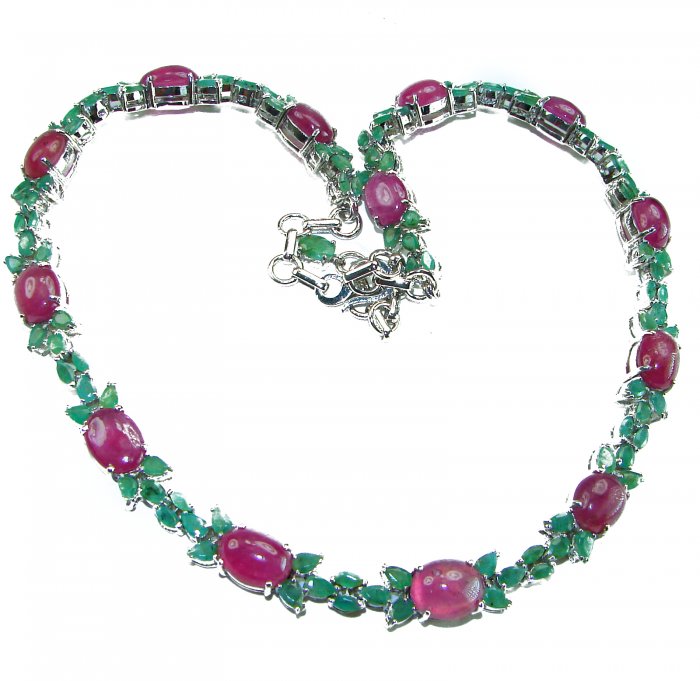 Luxurious natural 202.5 carat Ruby Emerald .925 Sterling Silver handmade Statement necklace - video