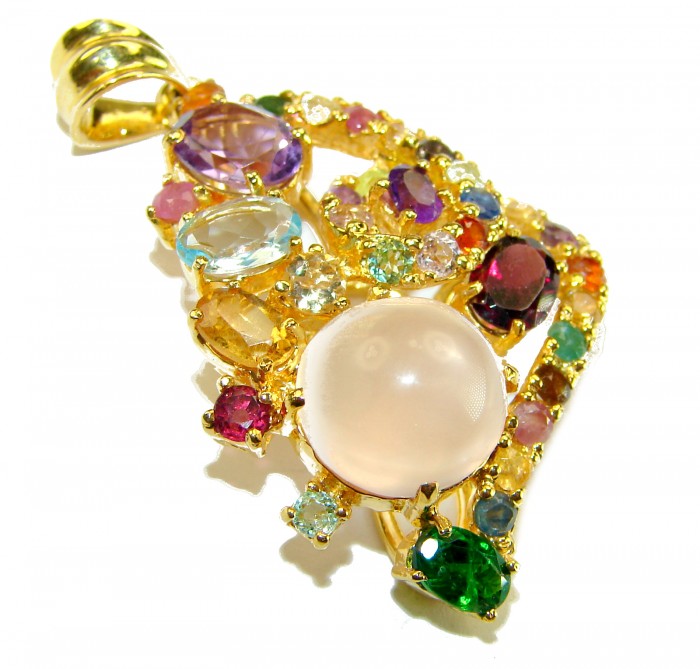 Marie Antoinette's STYLE authentic 20.5 carat Brazilian Rose Quartz 18K Rose Gold over .925 Sterling Silver handcrafted Statement pendant