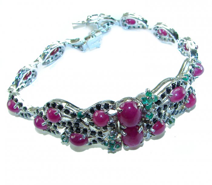Gabriella 49.5 carat Genuine Ruby Emerald Sapphire .925 Sterling Silver handcrafted Bracelet - video