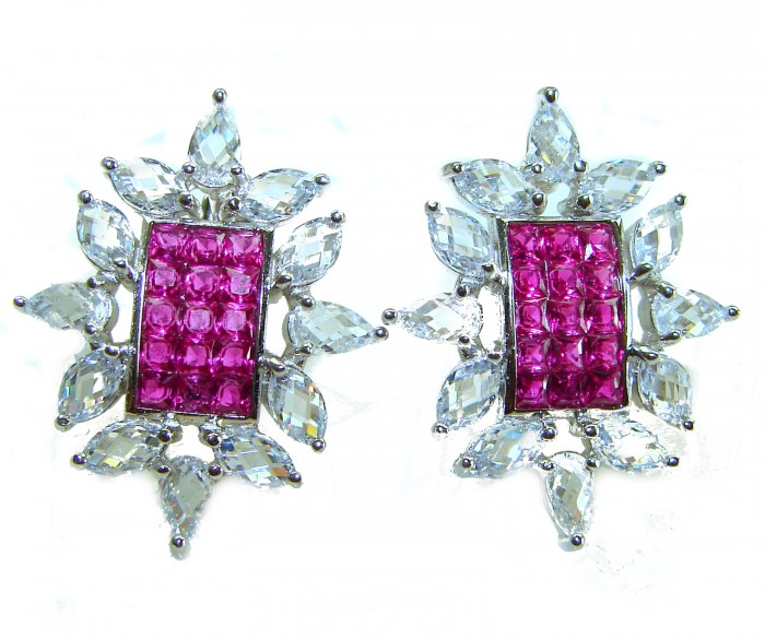 Precious - Art Deco 12.2 carat Ruby .925 Sterling Silver handmade earrings