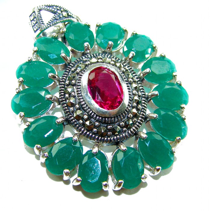 Circle of Life 8.2 carat authentic Ruby Emerald .925 Sterling Silver handmade Pendant