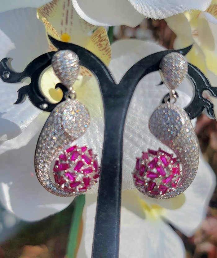 Pure Luxury 22.2 carat natural Ruby .925 Sterling Silver handmade Statement earrings - video