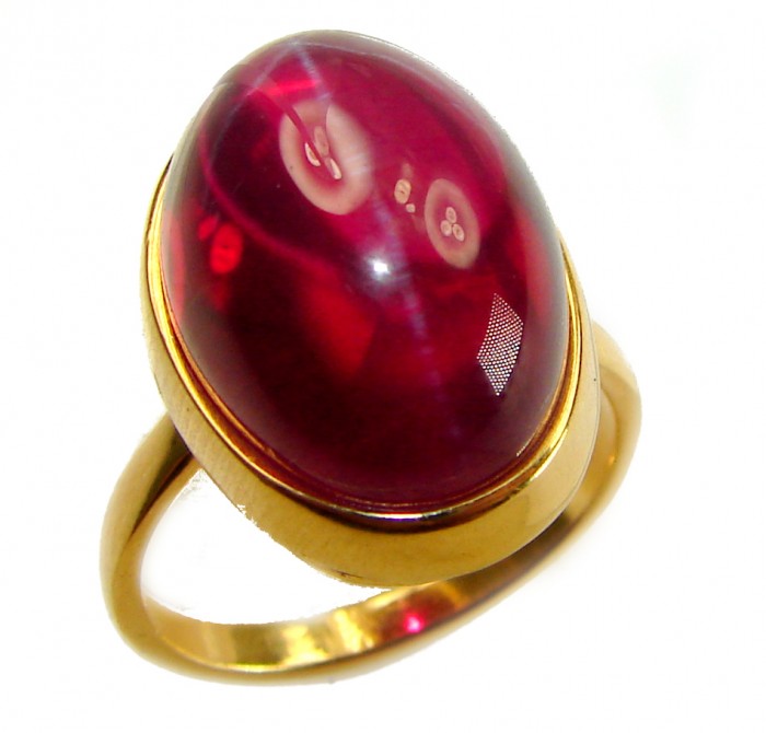 Bella Rosa Genuine 24.8 CARAT Star Ruby 18k GOLD OVER .925 Sterling Silver Large Statement Ring size 9