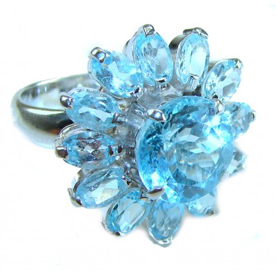 Atlantica 22.7 carat Swiss Blue Topaz .925 Sterling Silver Handcrafted Statement Large ring size 8