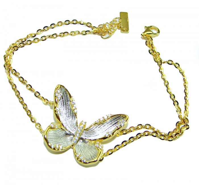 Golden Butterfly White Topaz highly polished 18K Gold over .925 Sterling Silver Italy made bracelet
