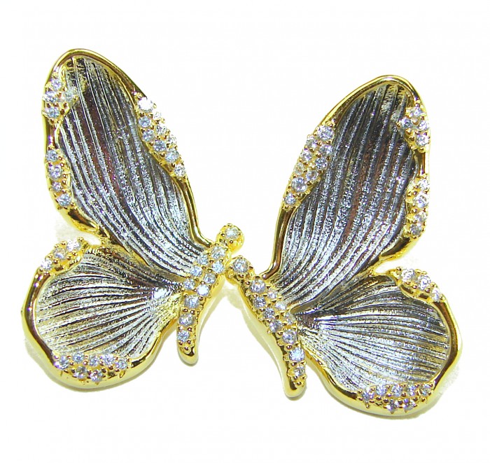 Golden Butterfly White Topaz highly polished 18K Gold over .925 Sterling Silver Italy made Earrings