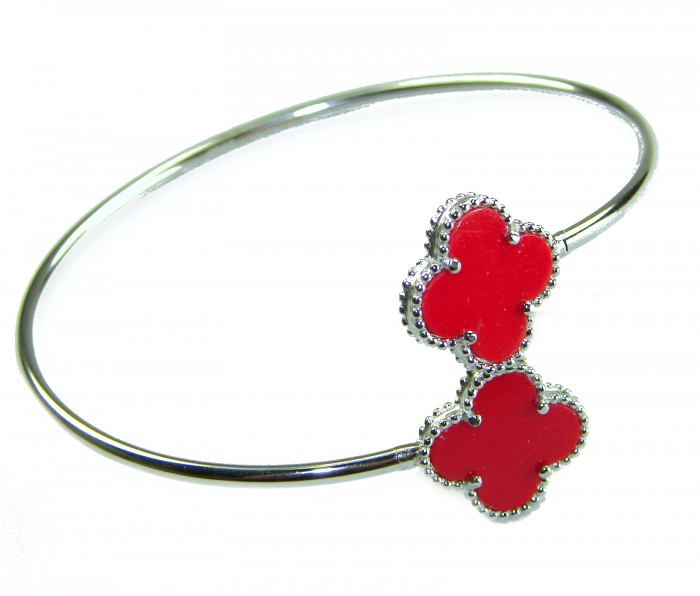 A Red four-leaf clover Coral .925 Sterling Silver handcrafted Bracelet