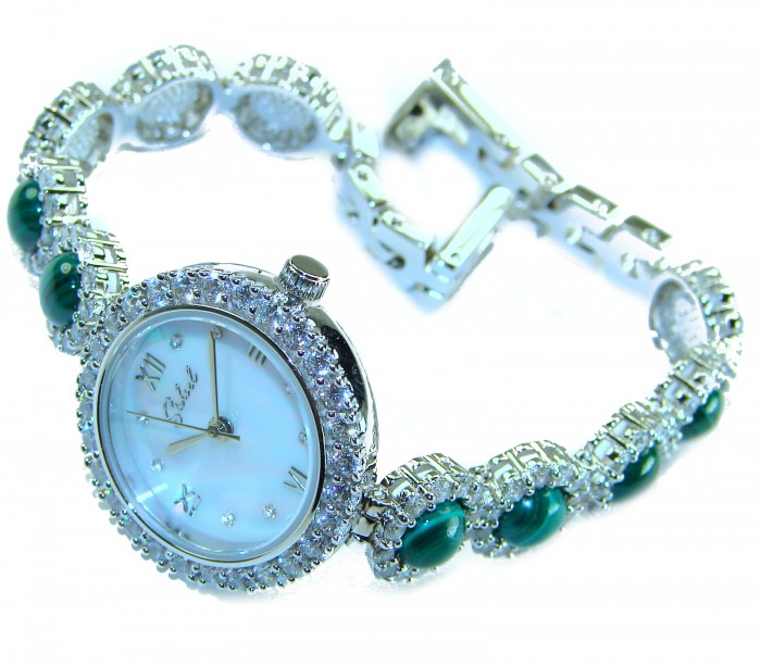 Precious Authentic Australian Malachite .925 Sterling Silver handmade Bracelet Watch