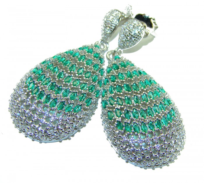 Magnificent Jewel - 17.5 carat natural EMERALD RHODIUM over .925 Sterling Silver handcrafted incredible earrings