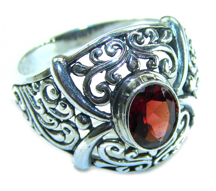 4.5 carat oval cut Red Garnet .925 Sterling Silver handcrafted ring; s. 9