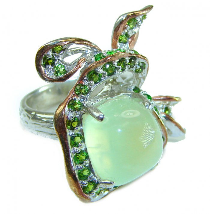 MAGIG FLOWER Best quality Prehnite .925 Sterling Silver handcrafted LARGE Ring Size 9 - video