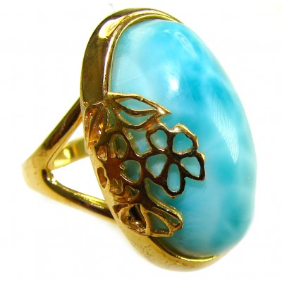 Blue Perfection best QUALITY Blue Larimar 18K rose Gold over .925 Sterling Silver handmade Large ring size 6 3/4