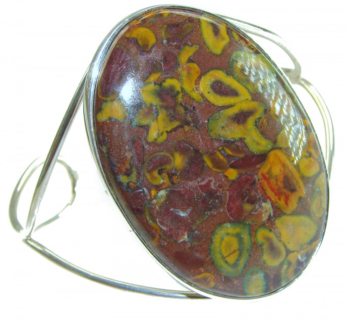 Excellent quality Leopard Skin Jasper .925 Sterling Silver handcrafted Statement Bracelet / Cuff