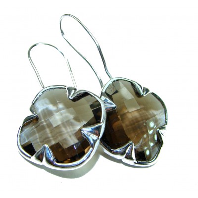 Alessandra 22.5 carat Champagne Smoky Topaz .925 Sterling Silver handmade Earrings
