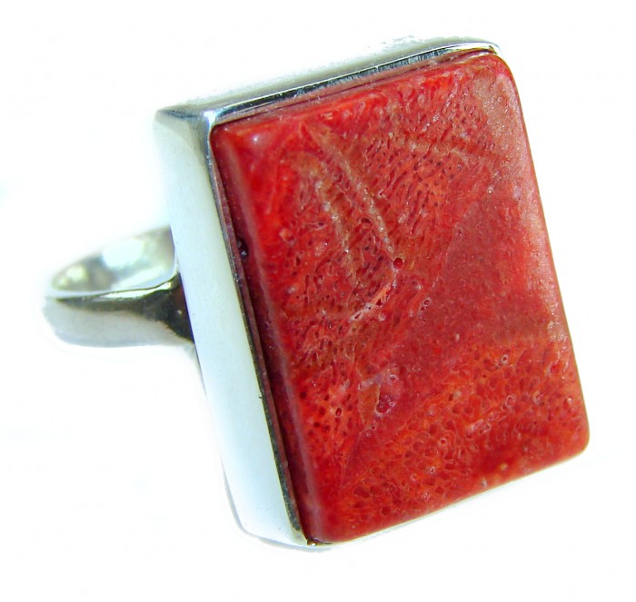 Bochic Style Natural Fossilized Coral .925 Sterling Silver handmade ring s. 7 1/4