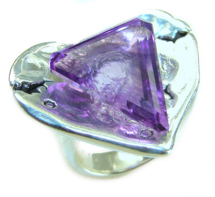 Large Heart Genuine 17.5 CARAT Amethyst .925 Sterling Silver Large Statement Ring size 7