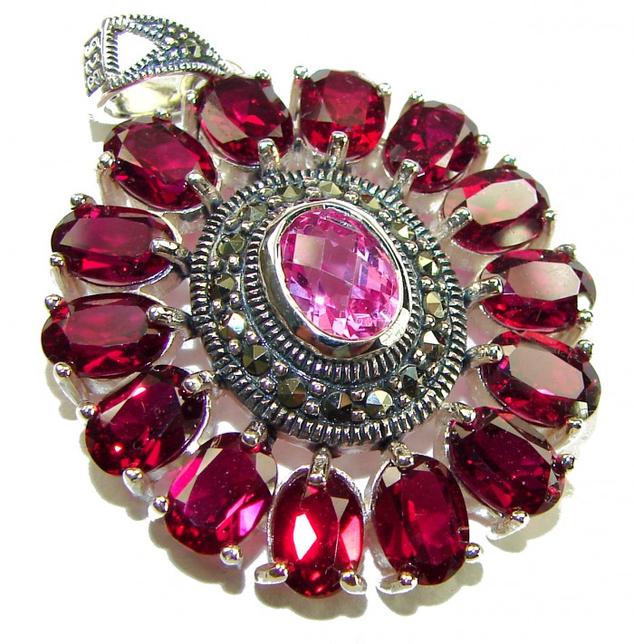 Posh Rose - 21.5 CARAT Pink Sapphire Garnet .925 Sterling Silver handmade Pendant