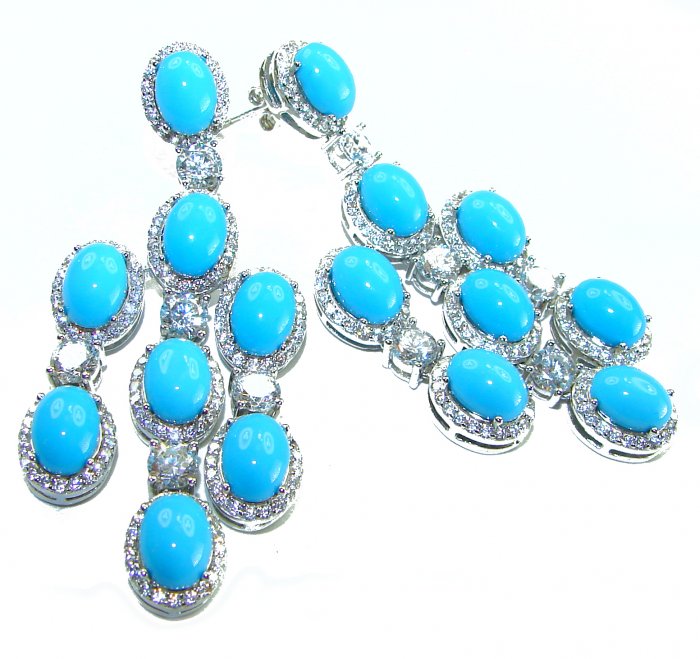 Great quality authentic Sleeping Beauty Turquoise 18K Whute Gold over .925 Sterling Silver handcrafted Earrings - video