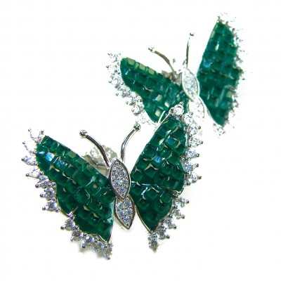 Incredible Butterflies genuine 10.5 CARAT Emerald .925 Sterling Silver handcrafted Earrings