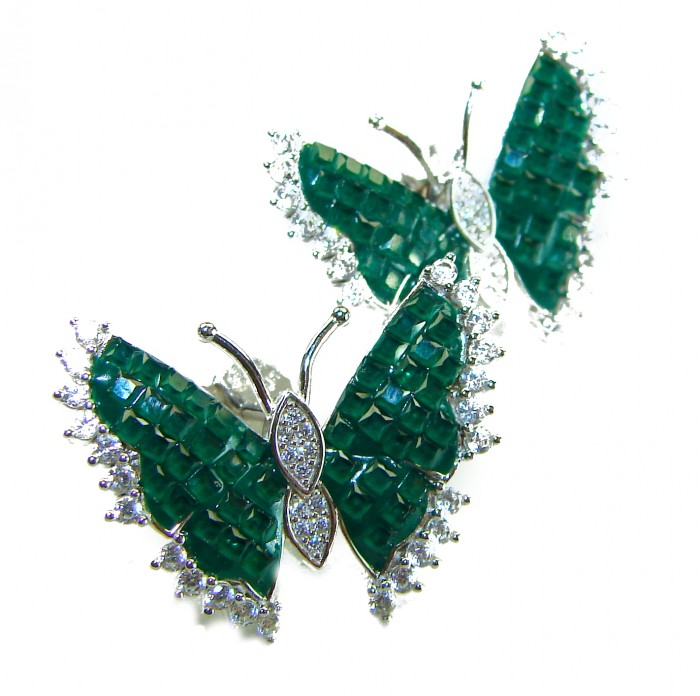 Incredible Butterflies genuine 10.5 CARAT Emerald .925 Sterling Silver handcrafted Earrings