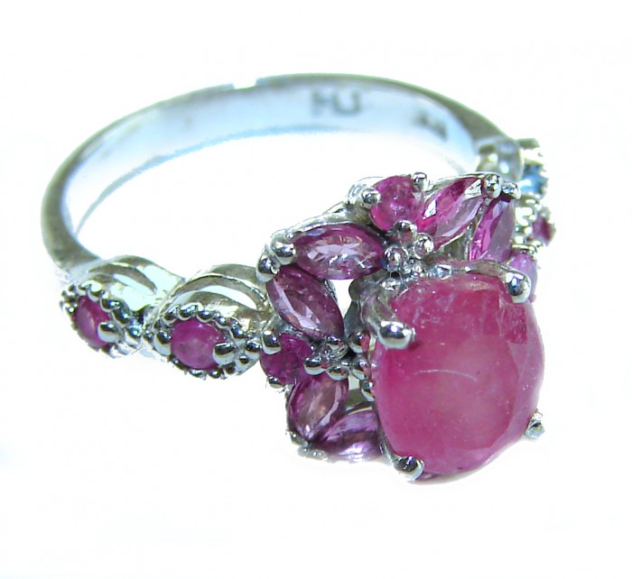 Spectacular Authentic 9.3 carat Ruby .925 Sterling Silver handmade Cocktail Ring s. 5