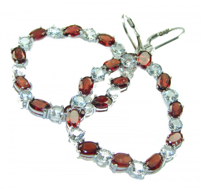 Long - Authentic 10.5ct Garnet White Topaz .925 Sterling Silver handmade earrings