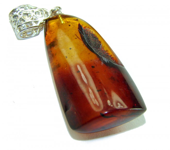 Prehistoric cognac Authentic Baltic Amber .925 Sterling Silver beautifully handcrafted Pendant