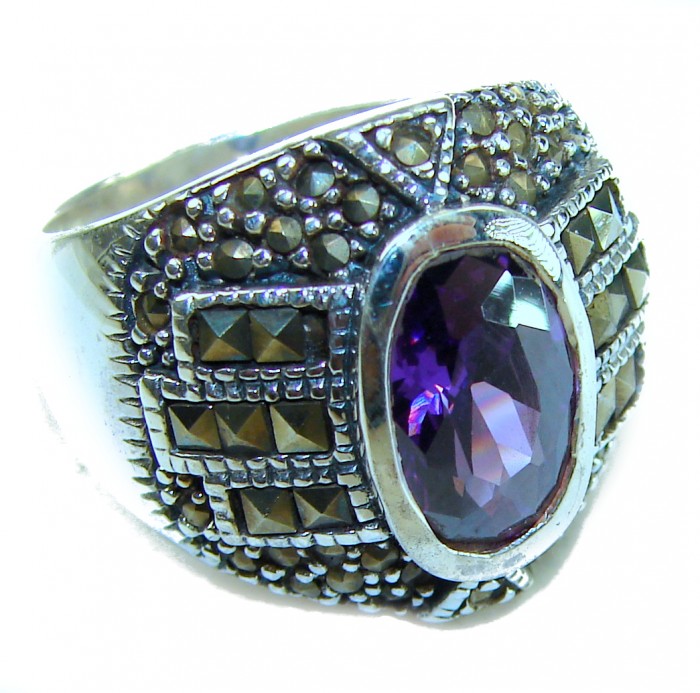 Purple Amethyst .925 Sterling Silver Handcrafted Large Ring size 8