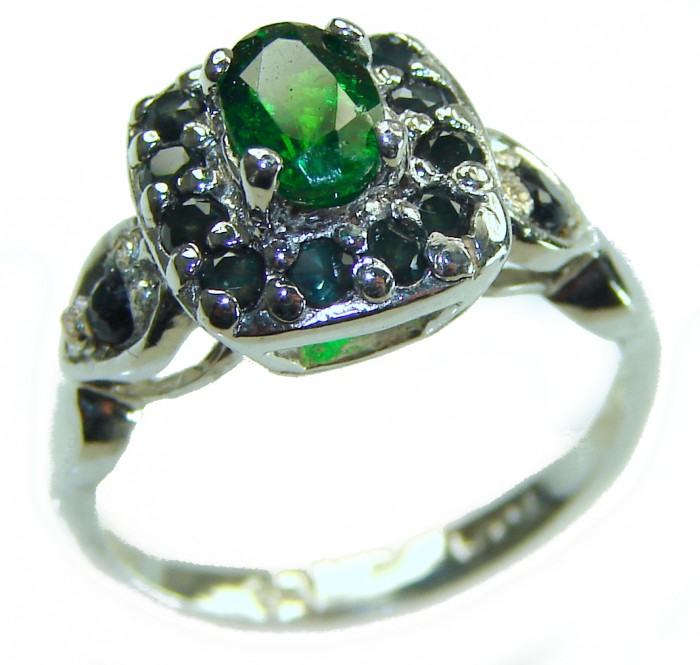 Victorian Style GREEN GRANDIDIERITE Sapphire .925 Sterling Silver ring; s. 5