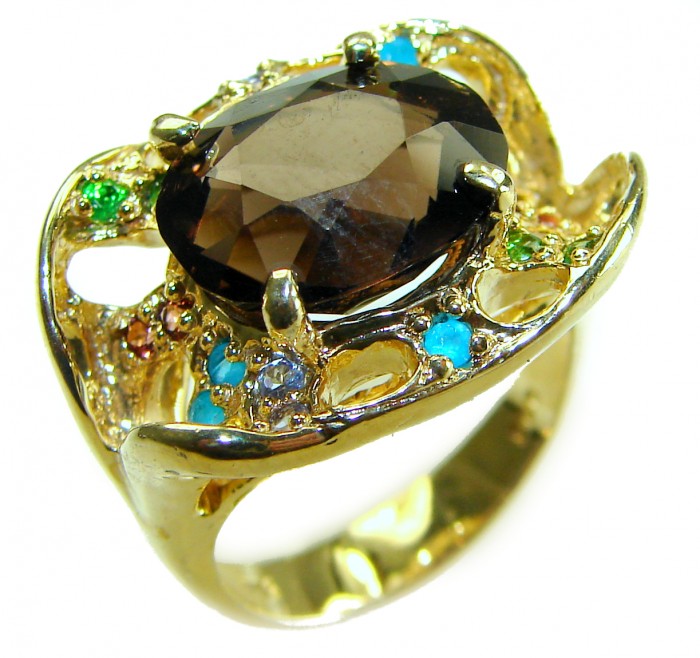 Serenity 8.5 carat Champagne Smoky Topaz 18K Gold over .925 Sterling Silver HUGE Ring size 7 1/2