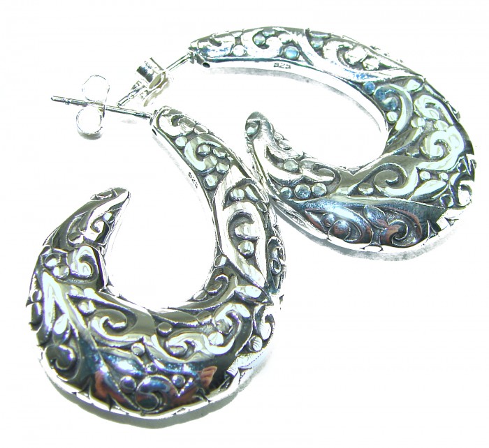 1 5/8 inches long - Free Spirit bohemian Style .925 Sterling Silver handmade Bali made Oversized Earrings