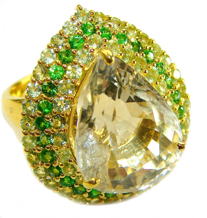 Golden Treasure 18.5 carat Citrine .925 Sterling Silver dipped in 14K Gold Handcrafted Huge Ring size 7