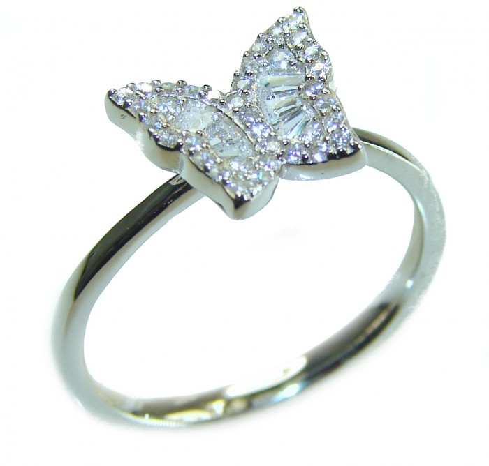 Butterfly natural 4.5 carat White Topaz .925 Sterling Silver handmade Statement Ring size 8