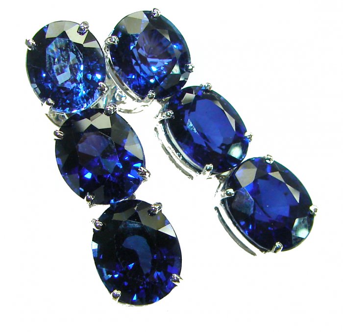 Deep Ocean 22.5 carat London Blue Topaz .925 Sterling Silver handmade Statement earrings - video