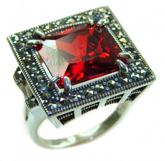 Bella Rosa Genuine 28.8 CARAT Ruby .925 Sterling Silver Large Statement Ring size 7