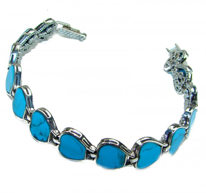 Fantastic inlay Turquoise Marcasite .925 Silver handmade double-sided Bracelet