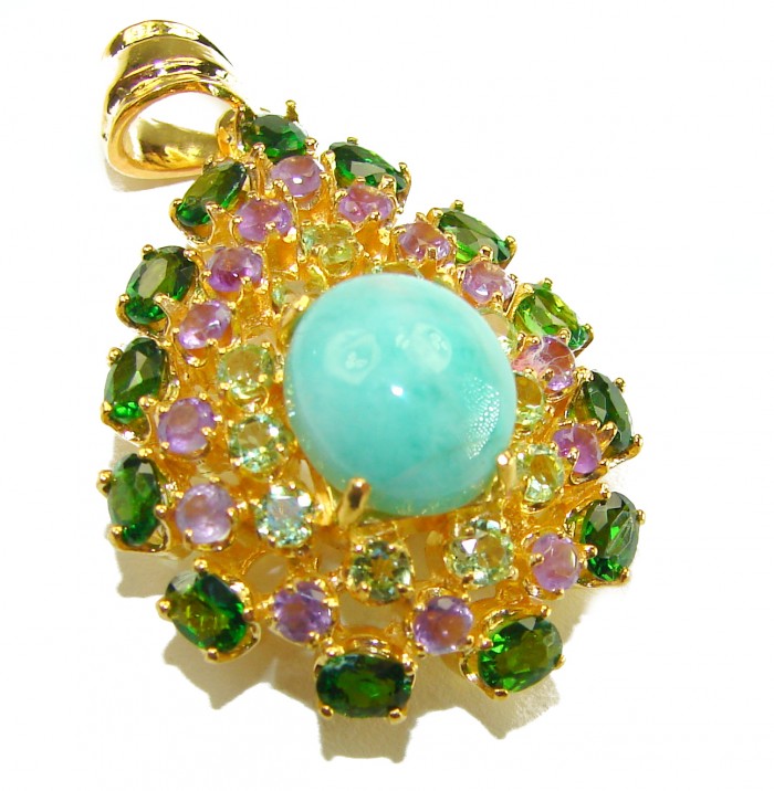 Exquisite Green Chrysophrase 18K Gold over .925 Sterling Silver handmade Pendant
