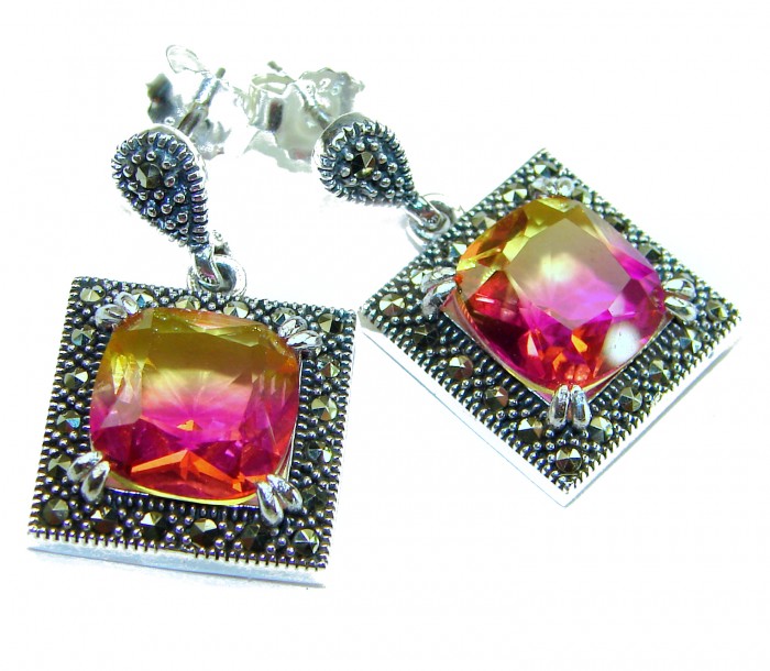 Tiffany 9.5 carat Ametrine Marcasite .925 Sterling Silver HANDCRAFTED Earrings