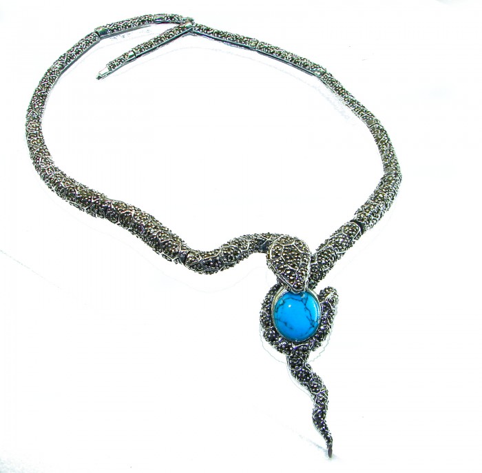 HUGE 84.5 grams Snake design genuine Turquoise .925 Sterling Silver handcrafted Necklace